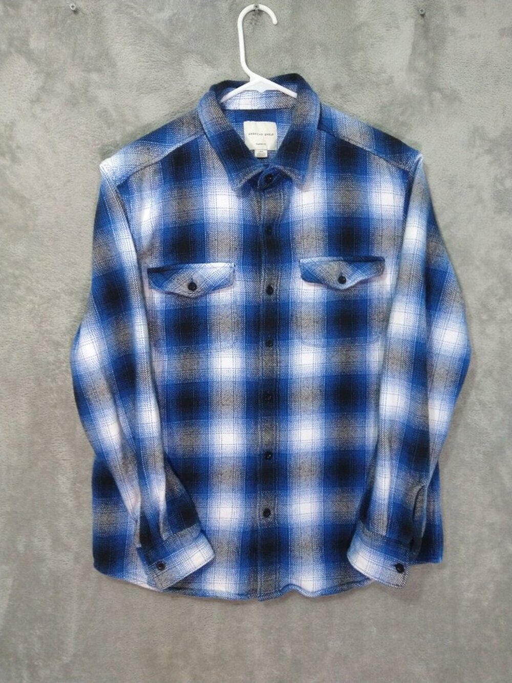 American Eagle Shirt Mens Large Blue Plaid Flannel Classic Fit Button Down